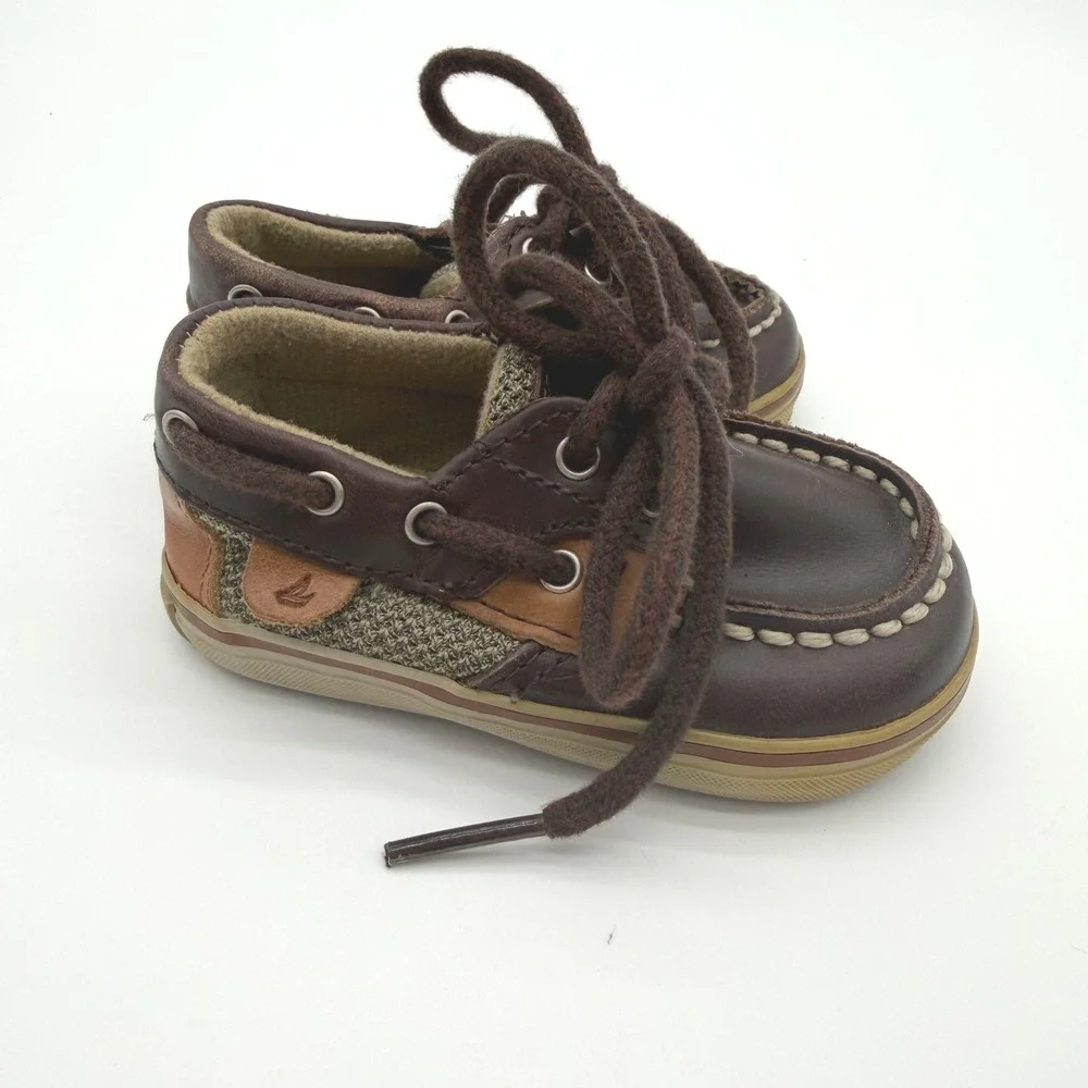 Sperry Bluefish Prewalker Kids Size 2M‎ Brown Leather Boat Shoes PB31924
